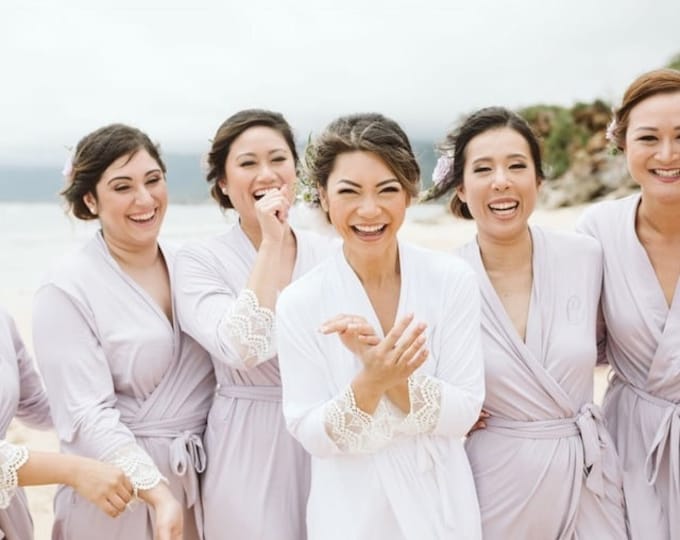 Bridesmaid robe bridesmaid robes, Lace robe, Soft robes, bridesmaid robes with lace, set of 6,7,8,9,10,11,12, personalized bridal robe