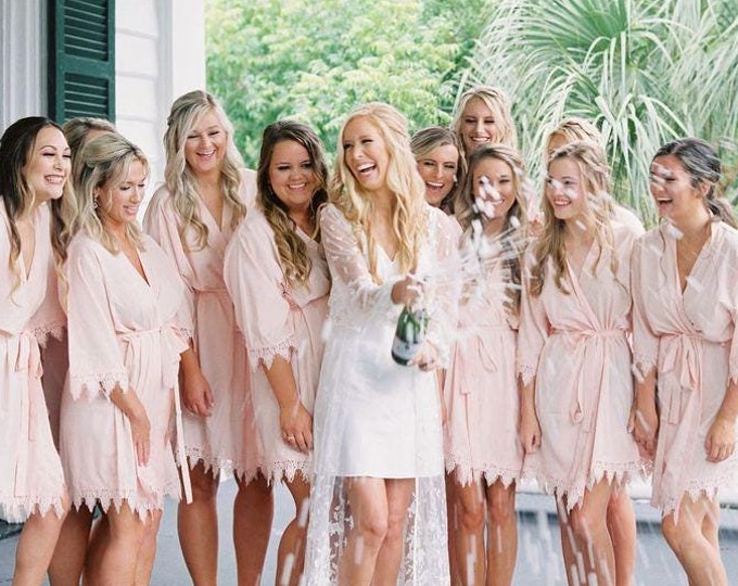 Bridesmaid Robes Lace Bridal Robe, Bride Gifts, Bridal Party Robes, Set of Bridesmaid Robes, Satin Robe, Soft Robe, Personalized Robe