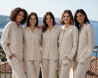 Personalized Seersucker Bridesmaid Pajamas Sets | Embroidered Bridesmaid Gifts | Monogram PJs | Bridal Shower Bachelorette Party Gifts