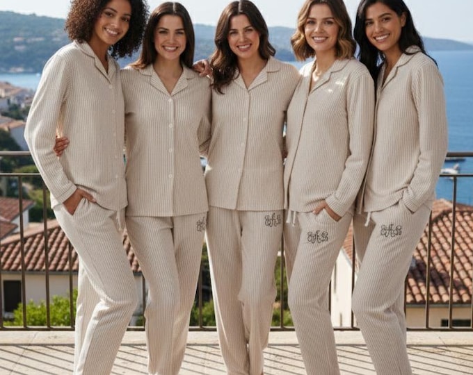 Personalized Seersucker Bridesmaid Pajamas Sets | Embroidered Bridesmaid Gifts | Monogram PJs | Bridal Shower Bachelorette Party Gifts