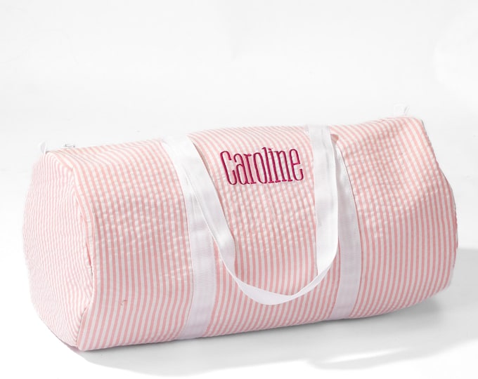 Personalized Baby Duffle Bag, Monogram Seersucker Kid Travel Bag, Kids Duffel Bag, Toddler Diaper Bag, Child Gifts, Overnight Bag, Dance Bag
