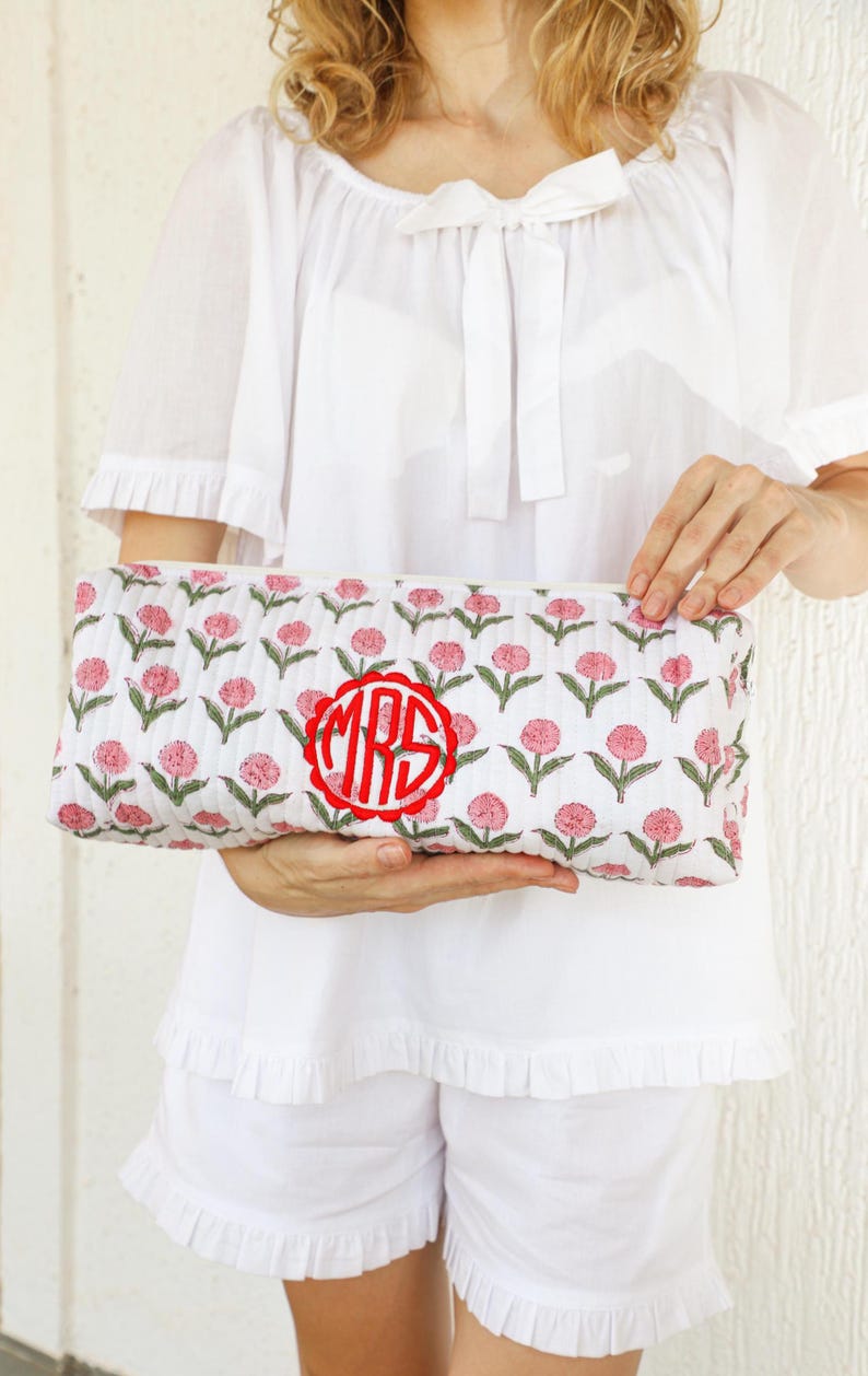 Hair Tool Organizer Bag | Block Print Curling Iron Holder | Flat Iron Storage Case | Travel Bridesmaid Gift for Her | Personalized Gift image 1