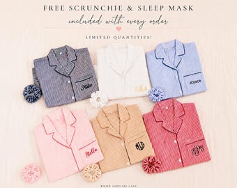 Personalized 100% Cotton Pajama Set, Seersucker Pajamas, Monogrammed PJs, Women's Sleepwear, Matching Pajamas