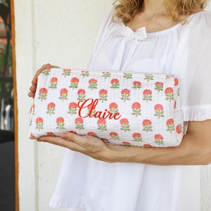 Hair Tool Organizer Bag | Block Print Curling Iron Holder | Flat Iron Storage Case | Travel Bridesmaid Gift for Her | Personalized Gift image 10