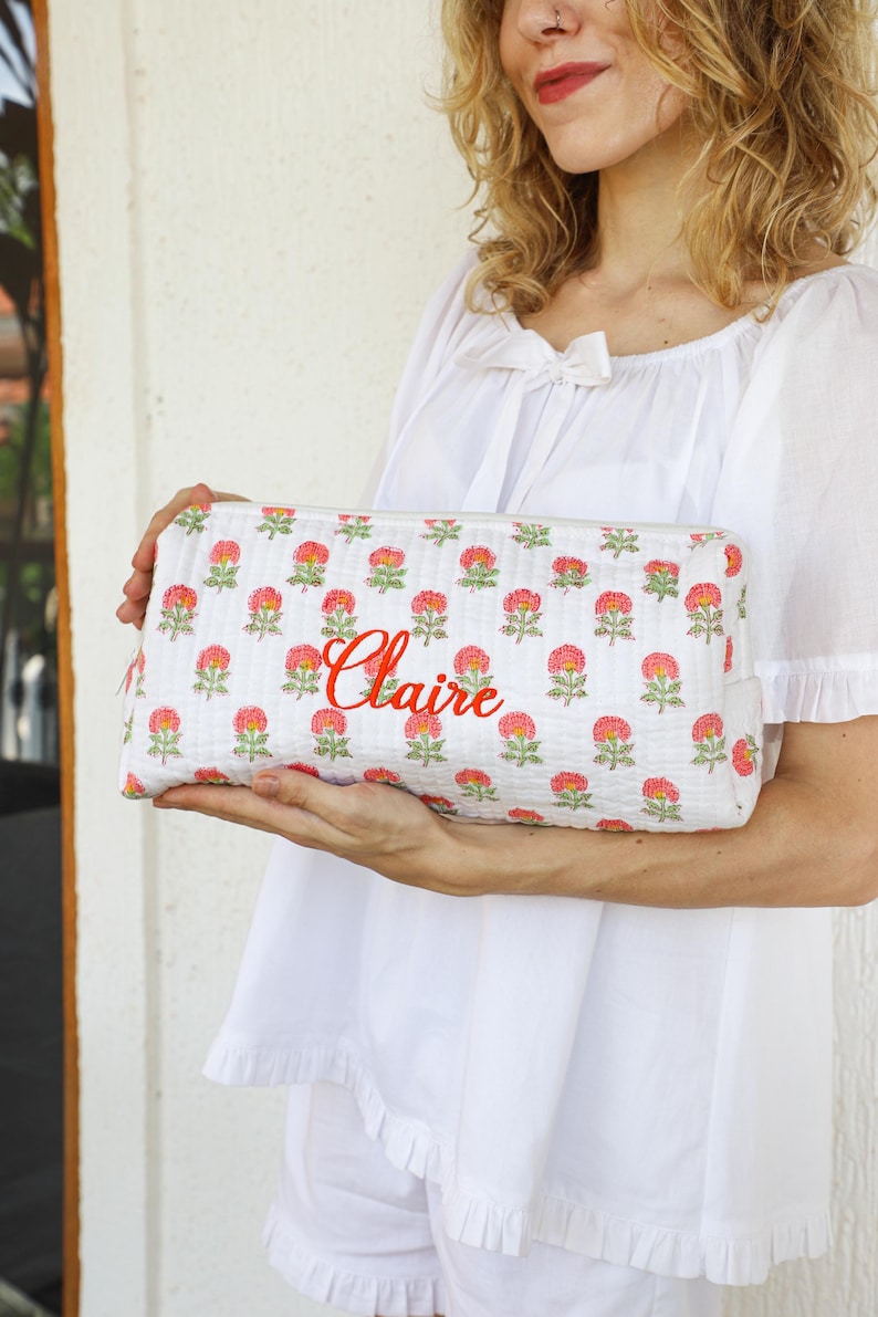 Hair Tool Organizer Bag | Block Print Curling Iron Holder | Flat Iron Storage Case | Travel Bridesmaid Gift for Her | Personalized Gift image 10