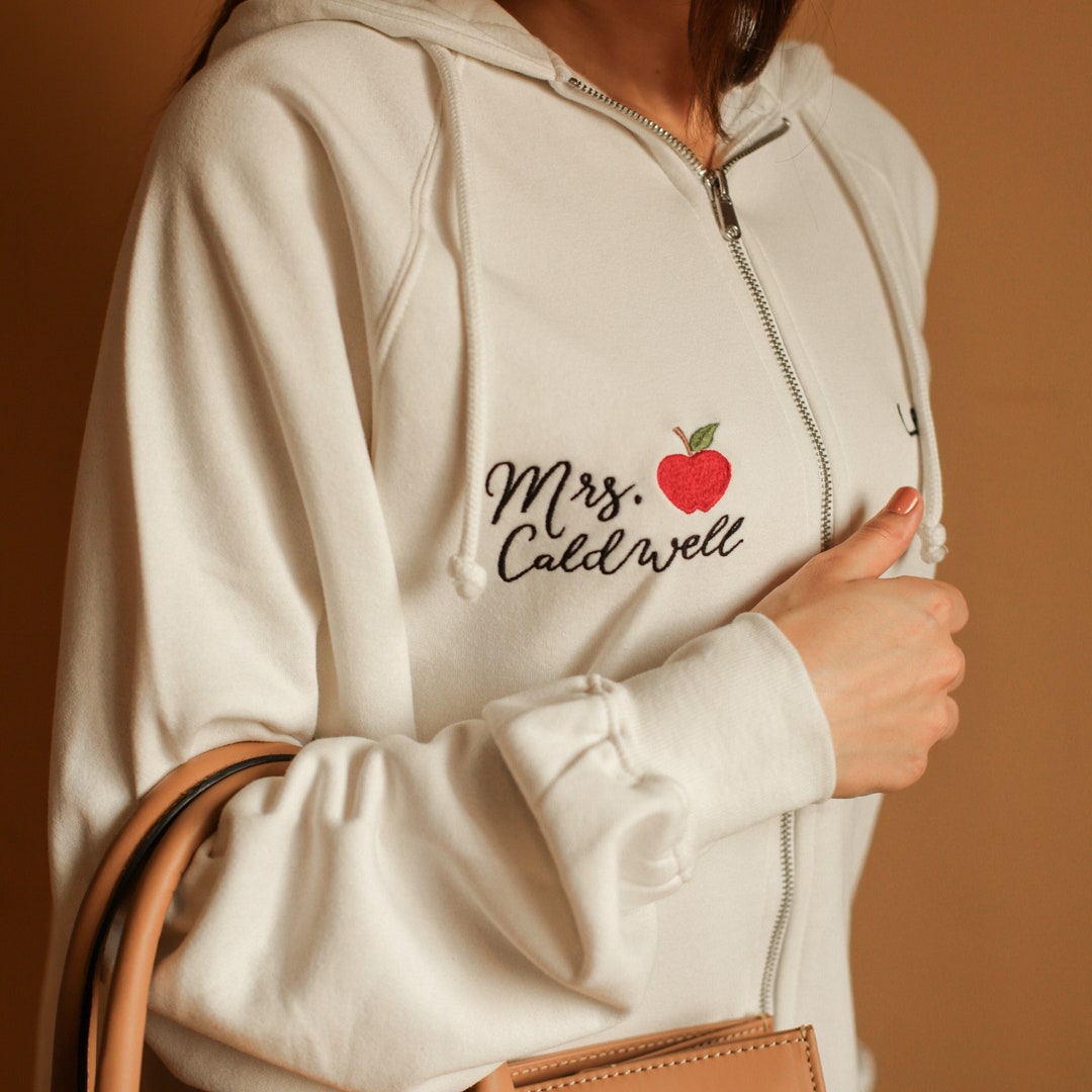 Personalized Teacher Hoodie Jacket | Teacher Name and Apple Zip ...