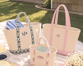 Personalized Floral Canvas Tote Bag | Custom Monogrammed Block Print Bag | Bridesmaid Proposal Gift | Unique Christmas Gift for Her