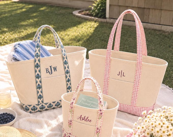 Personalized Floral Canvas Tote Bag | Custom Monogrammed Block Print Bag | Bridesmaid Proposal Gift | Unique Christmas Gift for Her