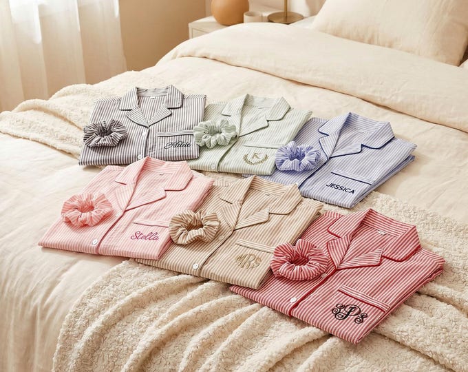 Cotton Striped Pajamas Bridesmaids Long Pants Pajama, Personalized Bridesmaid Pajama Set, Bridesmaid Pajama, Bridesmaid Gift