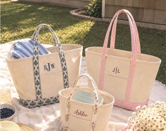 Personalized Floral Canvas Tote Bag | Custom Monogrammed Block Print Bag | Bridesmaid Proposal Gift | Unique Christmas Gift for Her