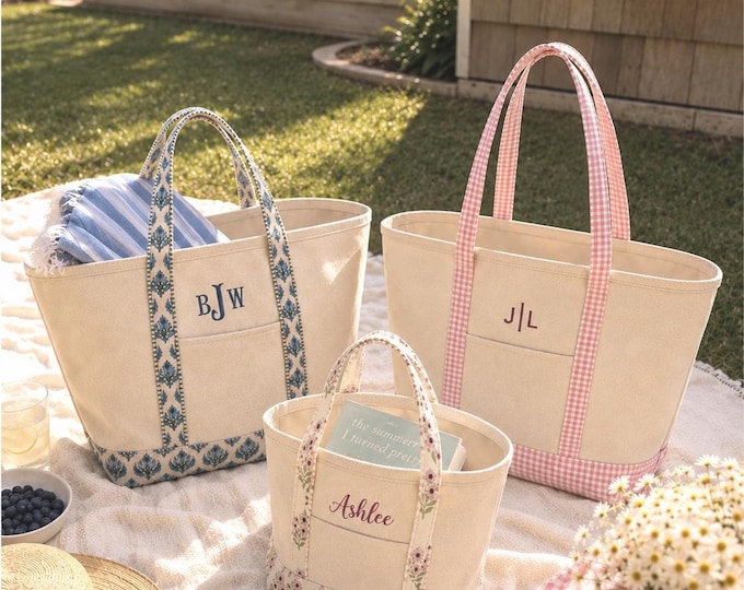Personalized Floral Canvas Tote Bag | Custom Monogrammed Block Print Bag | Bridesmaid Proposal Gift | Unique Christmas Gift for Her