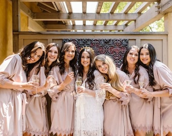 Bridesmaid Robes Bridal Robe, Satin Lace Robe, Lace Wedding Dress, Wedding Accessories, Bride To Be Gift, Bridesmaid Gift