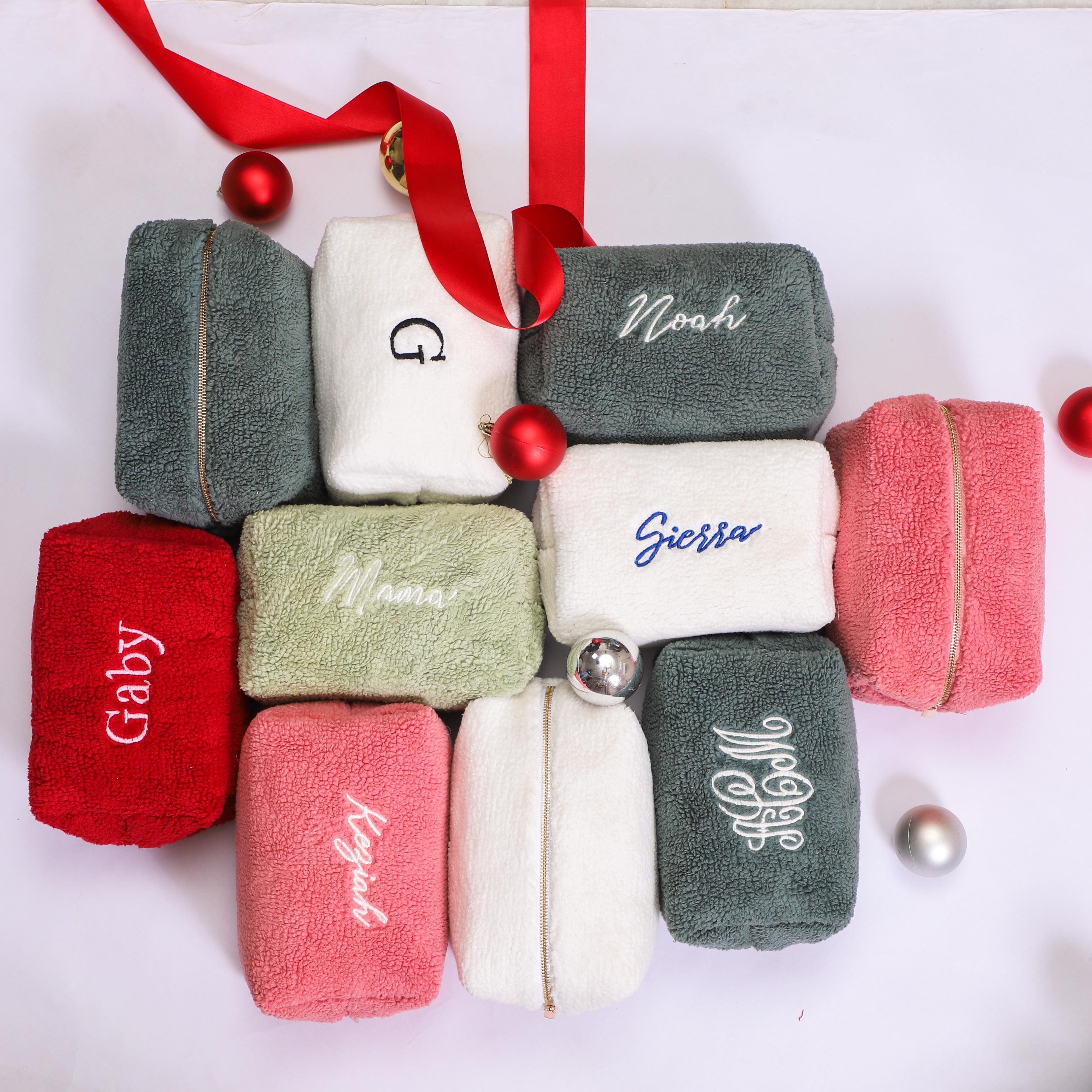 Personalised makeup bag embroidered with initials custom cosmetic bag custom makeup bag name bridesmaid gift bag sage green makeup bag