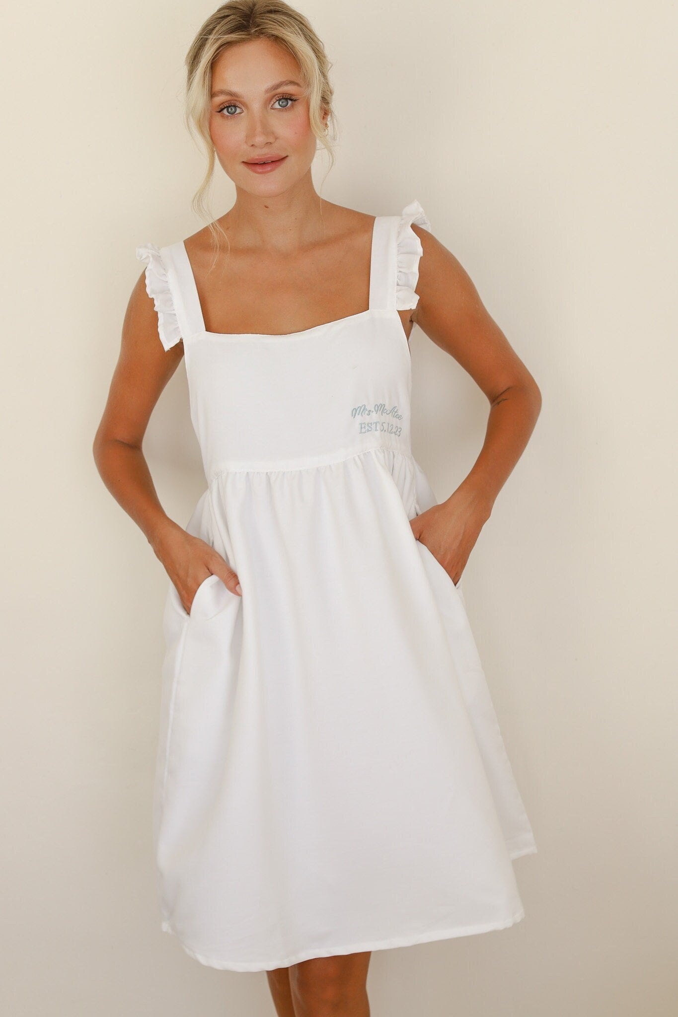 Bride Gift White Nightie Personalized Getting Ready Cami Dress for Bride Bachelorette Party Pajamas