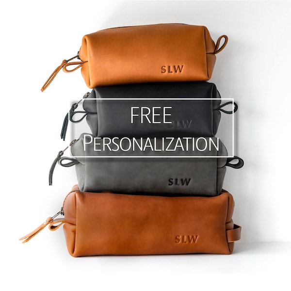 Dopp Kit-Groomsmen gift-Brown leather monogram Dopp Kit-Mens Groomsmen Gift-Custom Groomsmen Gift-Mens Dopp Kit-Mens toiletry bag- Gift Set
