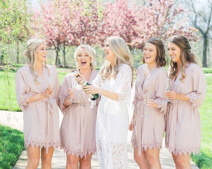 Bridesmaid Robes Set of 4, 5, 6, 7, 8, 9, 10, 11, Bridesmaid Gift, Lace Bridal Robe, Bridal Robes, Bridesmaid Proposal, Personalized Robe