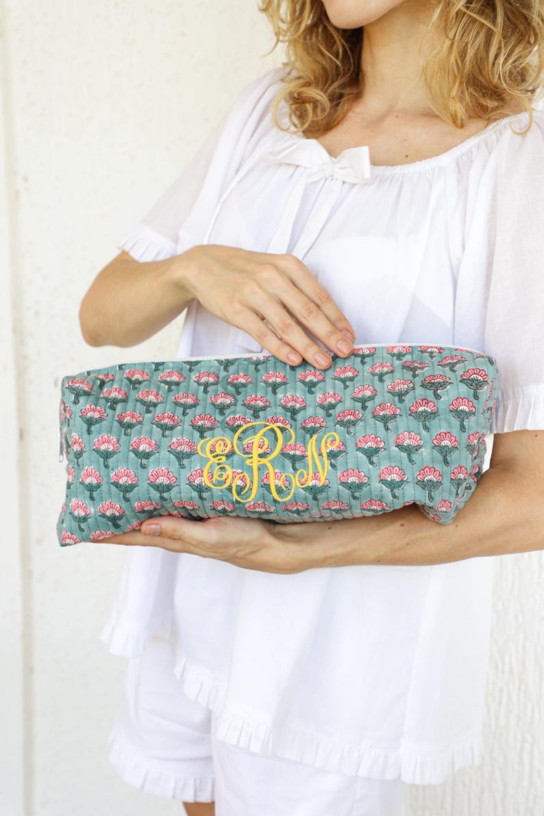Hair Tool Organizer Bag | Block Print Curling Iron Holder | Flat Iron Storage Case | Travel Bridesmaid Gift for Her | Personalized Gift image 9