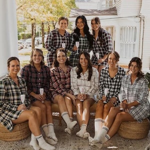 Bridesmaid plaid shirts for Bridesmaid flannel shirts, bridal party flannel shirts, flannel sleepshirt, oversized sleep shirt flannel