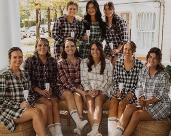 Bridesmaid plaid shirts for Bridesmaid flannel shirts, bridal party flannel shirts, flannel sleepshirt, oversized sleep shirt flannel