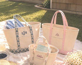 Personalized Floral Canvas Tote Bag | Custom Monogrammed Block Print Bag | Bridesmaid Proposal Gift | Unique Christmas Gift for Her