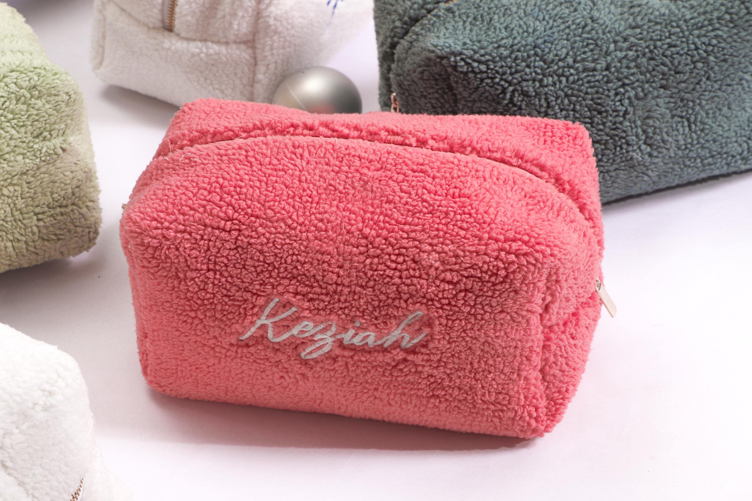 Personalised makeup bag embroidered with initials custom cosmetic bag custom makeup bag name bridesmaid gift bag sage green makeup bag