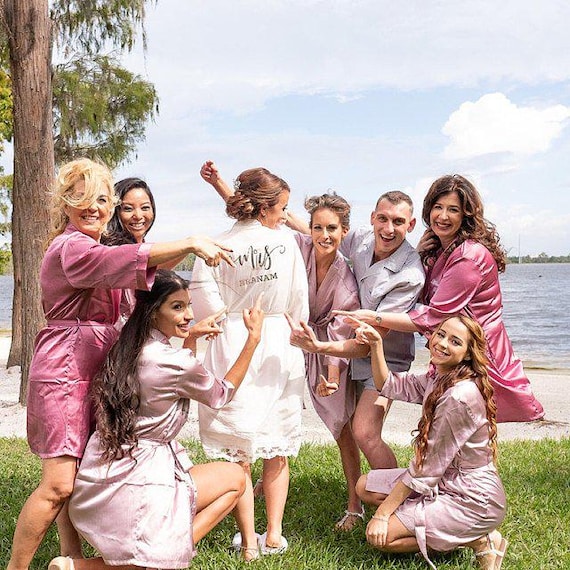 Bridal Robe Lace Silk, Gorgeous Silk and Lace Bridal Robe, Pink Silk Wedding Robe, Lace Sleeve Robe, Blush Lace Robe, Silk Robe