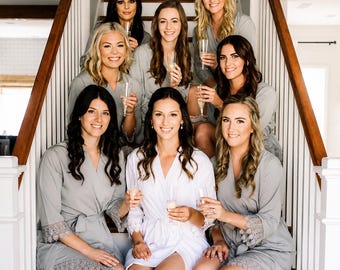 Personalized Bridesmaid Robes, Lace Bridal Robe, Bridal Party Gifts, Getting Ready Robes, Wedding Robes for Bride