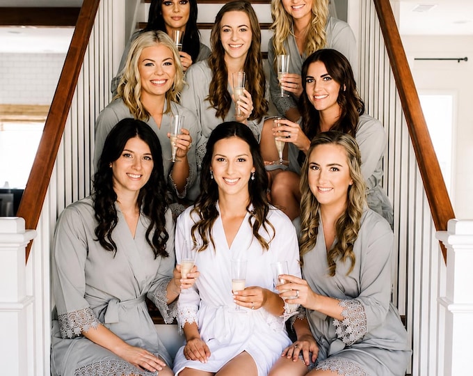 Personalized Bridesmaid Robes, Lace Bridal Robe, Bridal Party Gifts, Getting Ready Robes, Wedding Robes for Bride