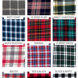 Pu&ograve; includere: Una selezione di campioni di tessuto in flanella in vari colori e motivi, tra cui antracite, rosa del deserto, caleidoscopio, costa occidentale, scozzese classico, dolce natale, mustang bianco, minimal, verde classico, inverno, rosso e nero e bianco e nero.