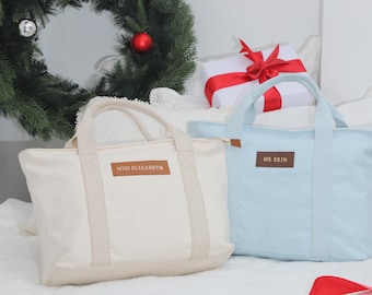 Personalized Christmas Tote Bag Women | Holiday Gift for Her Kids Girls | Custom Canvas Bag | Gift for Mom Daughter