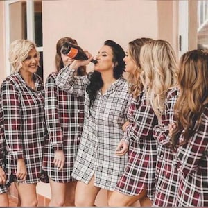 Bridesmaid plaid shirts for Bridesmaid flannel shirts, bridal party flannel shirts, flannel sleepshirt, oversized sleep shirt flannel