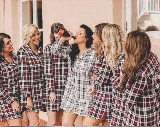 Bridesmaid plaid shirts for Bridesmaid flannel shirts, bridal party flannel shirts, flannel sleepshirt, oversized sleep shirt flannel