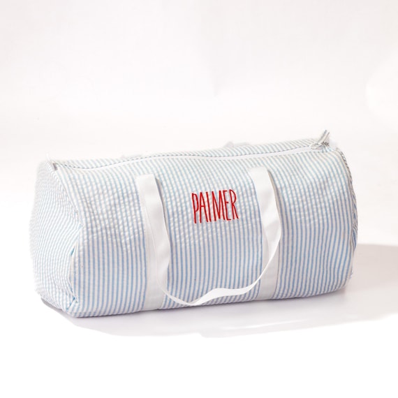 Personalized Baby Duffle Bag | Monogram Seersucker Baby Bag | Monogrammed Baby Gifts for Boys | Kids Duffel Bag | Monogram Baby Travel Bag