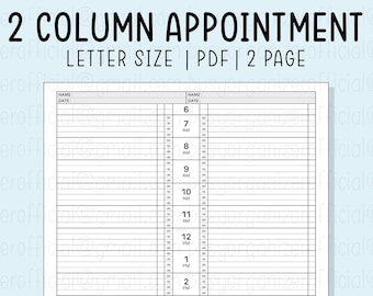 2 Column Appointment Planner Hourly Planning Sheet Undated Daily Schedule Pdf Template Digital Instant Download 8.5x11