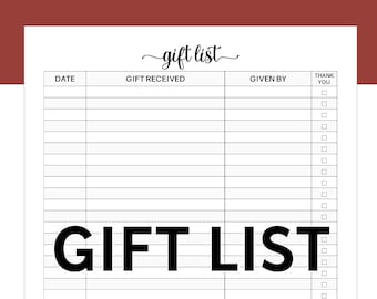 Gift List Printable Pdf Baby Shower Guest Tracker Log Thank You Checklist Template Digital Instant Download Baby