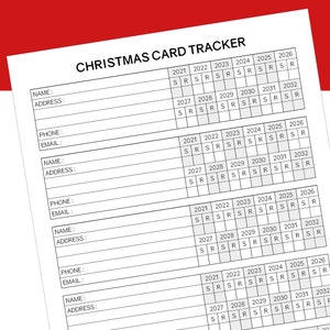 12 Years Christmas Card Tracker 2021-2032 Template Printable PDF Instant Download Christmas Card Address List Planner