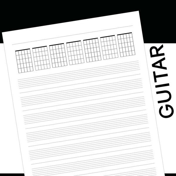 Guitar Tab Manuscript Paper with Guitar Chord Chart Blank Diagrams Printable Pdf Digital Instant Download Songwriting