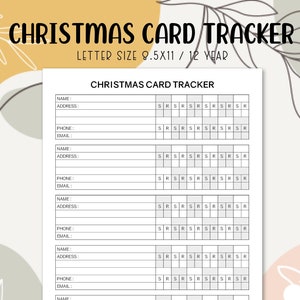 Kerstkaart Tracker Afdrukbare 12-jarige sjabloon PDF Instant Download Kerstkaart Adreslijst Planner