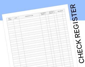 Check Register Template Printable Pdf Checkbook Transaction Register Digital Instant Download