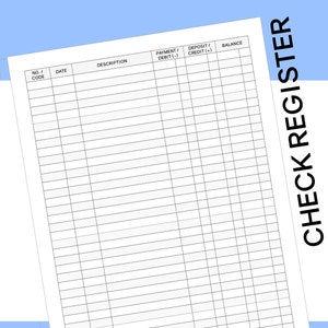 Check Register Template Printable Pdf Checkbook Transaction Register Digital Instant Download