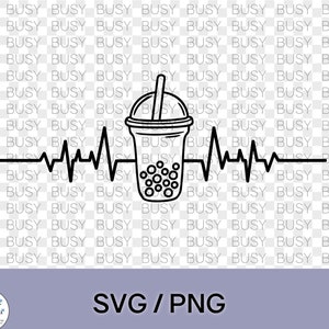 Bubble Tea Heartbeat Svg Clipart PNG digitale Datei Instant Download