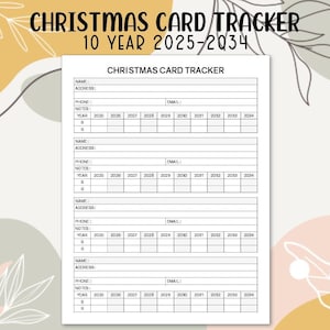 Adrestracker kerstkaart 2025-2034 Afdrukbare 10-jarige sjabloon pdf direct downloaden