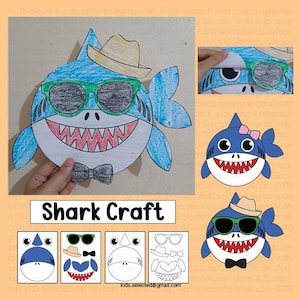 Shark Craft for Kid Template Ocean Animal Activities Summer Bulletin Board Cut and Paste Art Printable for Kindergarten