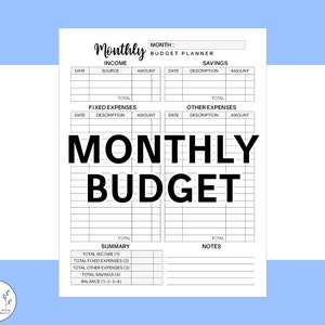Monthly Budget Planner Printable PDF Digital Instant Download Bill Payment Tracker Income Expense Saving Tracker Financial Planner