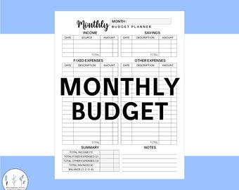 Monthly Budget Planner Printable PDF Digital Instant Download Bill Payment Tracker Income Expense Saving Tracker Financial Planner