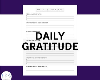 Gratitude Journal Printable Pdf Daily Self Care Reflection Tracker Template Digital Instant Download