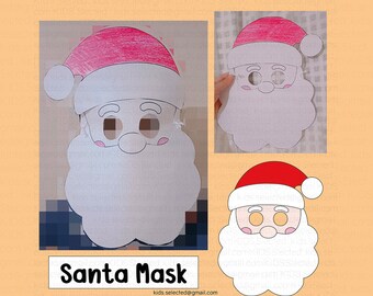 Christmas Craft Santa Mask Paper Claus Hat Printable for Kids Coloring Pages Activities Headband Paper Template Winter Costume Papercraft