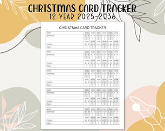 Christmas Card Tracker 2025-2036 Printable 12 Year Template PDF Instant Download Christmas Card Address List Planner