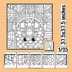 母の日掲示板 お母さんへのフラワーバスケットギフト ぬり絵ページ アクティビティ ポップアート 数学 クラフト 子供向けの共同ポスター印刷可能