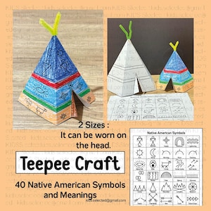 May include: A colorful teepee craft kit with two sizes available. The teepees are decorated with Native American symbols and can be worn on the head. Includes a chart with 40 symbols and their meanings.